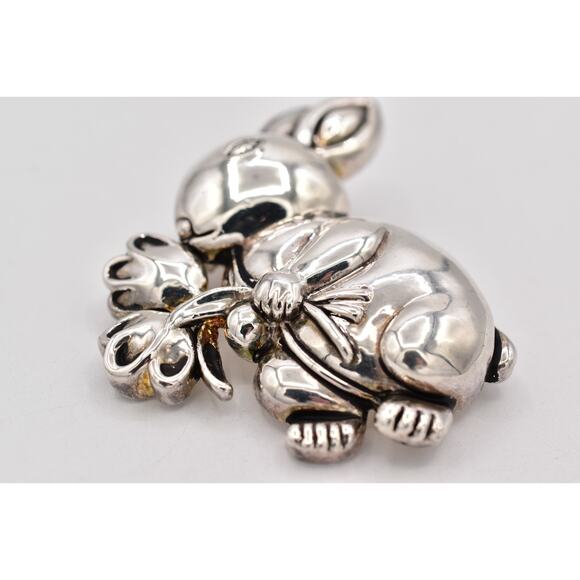 MJ Vintage Easter Bunny Rabbit Pin Brooch Pendant Big Heavy Chunky Signed BinBP - Picture 10 of 12